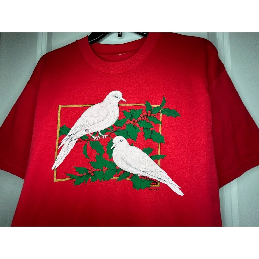 Vintage 90's Single Stitch "Two Doves in a Pear Tree" Christmas Carol T-Shirt